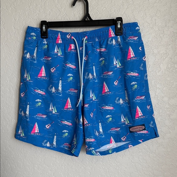 Vineyard Vines Other - Vineyard Vines Blue Swim Trunks with Pink and White Sailboat Print